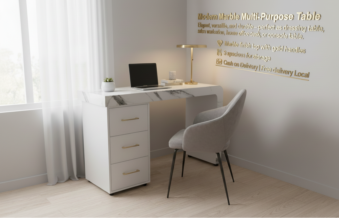Modern Marble Multi-Purpose Table – Elegant 3-Drawer Design
